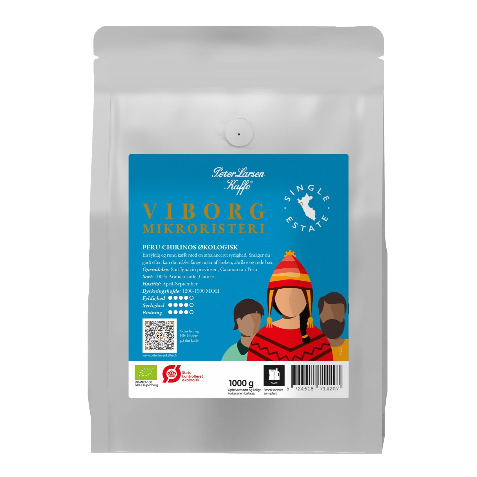 VIBORG Mikroristeri – Peru Chirinos IMPACTKAFFE® | Økologiske Kaffebønner (Pose á 1 kg.)(Bedst før: 31-10-2026)